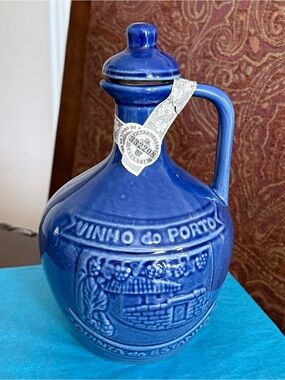 Vinho do Porto Portugal Stoneware Wine Bottle (Cobalt Blue) w/ Seal & Stopper